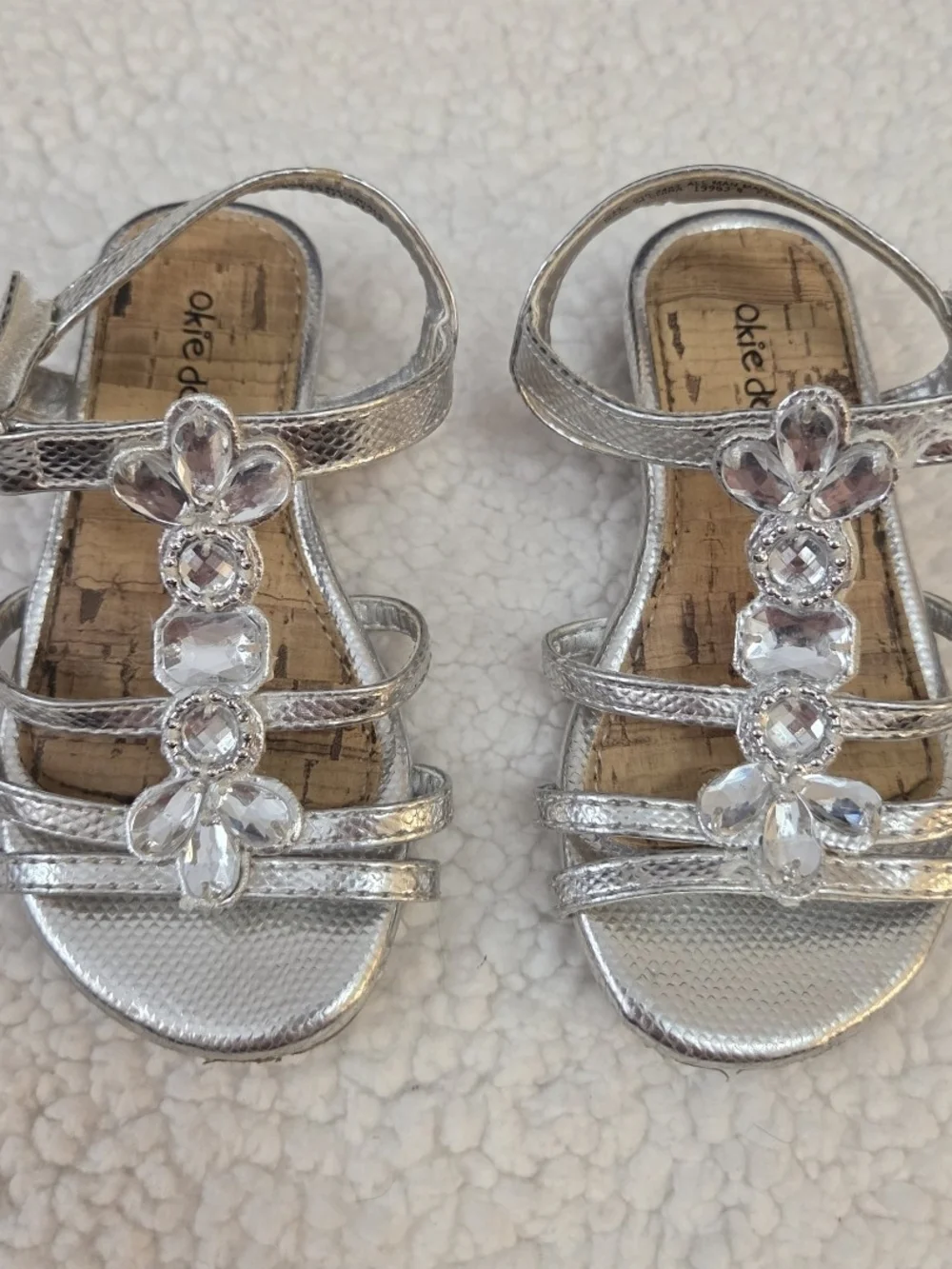 Toddler Lil Macy Rinestone Sandals Silver Strappy Dress Shoes Okie Dokie